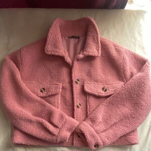 PrettyGarden Chic Collared Button Front Jacket Pockets Pink Women’s Size XL